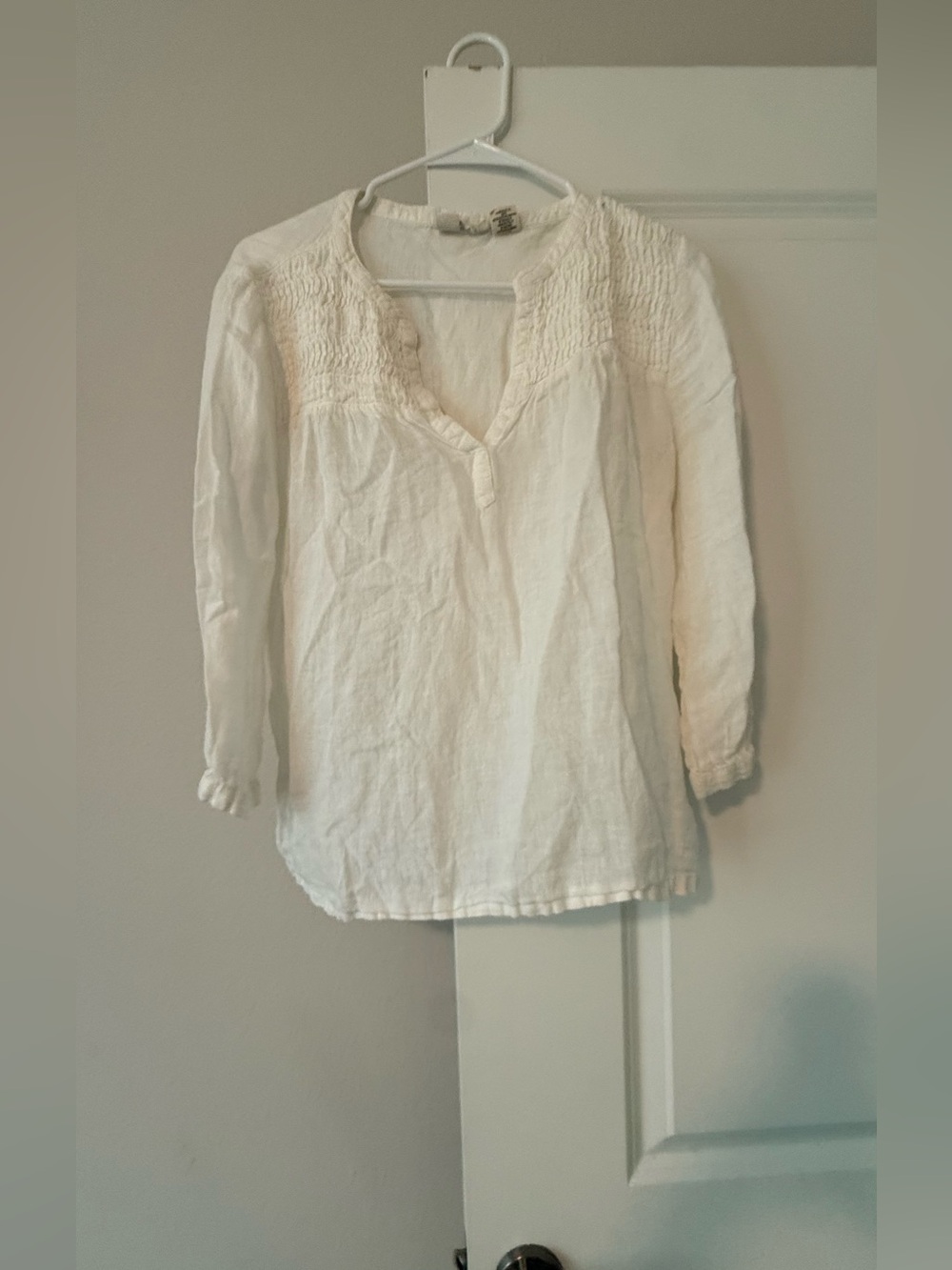 JOIE 100% Linen White Smocked Boho Peasant Blouse Top (3/4 Sleeve😍 - Picture 5 of 10